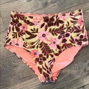 Aerie High-Waist Floral Swim Bottoms in Pink and Brown